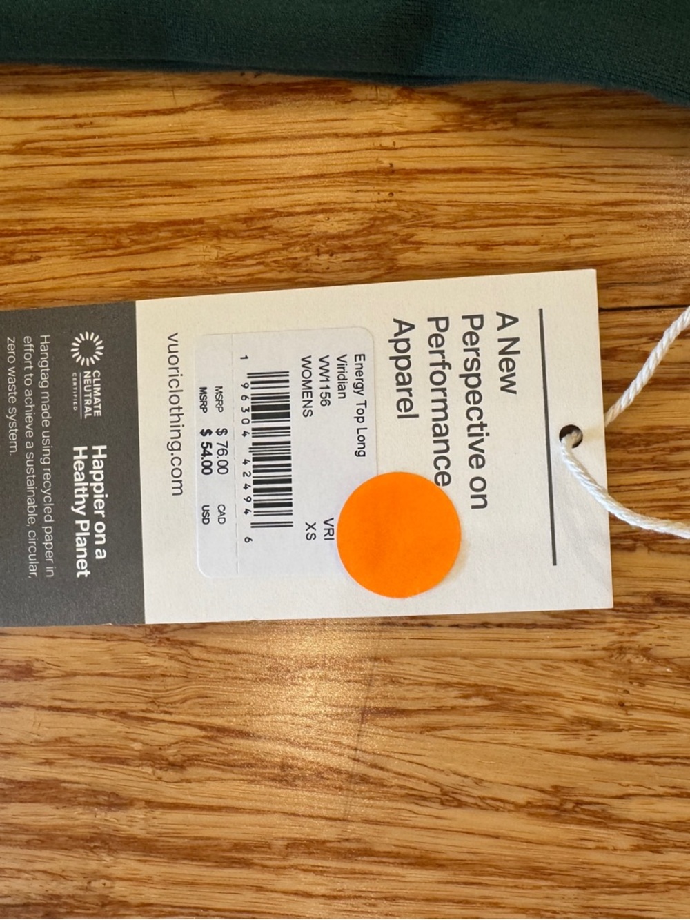 NWT - Vuori - Energy Top Long - Viridian - Size XS - Picture 3 of 3